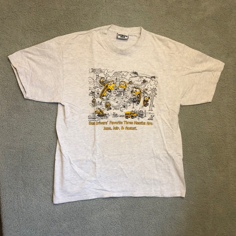 Vintage Bus‎ Driver Favorite Summer Vacation Graphic T-Shirt Grey Lg Humor Tee